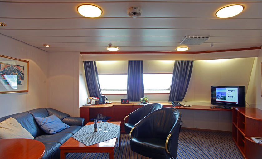 Een suite aan boord van de Kong Harald van Hurtigruten